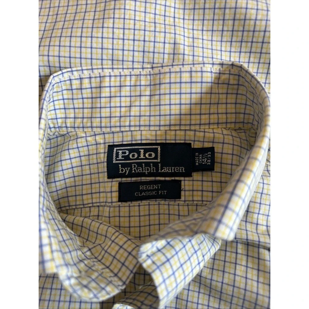 Polo byRalph Lauren Dress Shirt Mens size  14,5  32/33Yellow‎ Blue Classic Fit